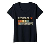 Femme Level 02 Complete Vintage 02 Year 2nd Wedding Anniversary T-Shirt avec Col en V