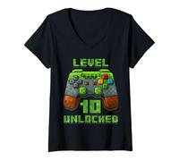 Femme Level 10 Years T-Shirt débloqué pour 10e Anniversaire T-Shirt avec Col en V