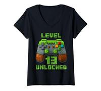 Femme Level 13 Years T-Shirt débloqué pour 13e Anniversaire T-Shirt avec Col en V