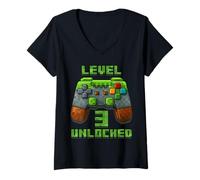 Femme Level 3 Years T-Shirt débloqué pour 3e Anniversaire T-Shirt avec Col en V