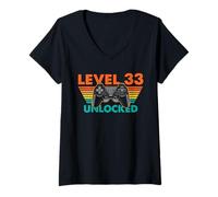 Femme Level 33 Manette rétro débloquée pour Gamer T-Shirt avec Col en V