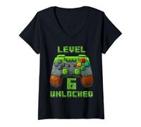 Femme Level 6 Years T-Shirt débloqué pour 6e Anniversaire T-Shirt avec Col en V