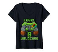 Femme Level 8 Years T-Shirt débloqué pour 8e Anniversaire T-Shirt avec Col en V