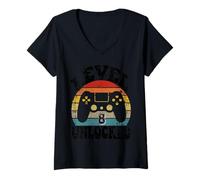 Femme Level Eight Unlocked 8th Birthday Tee Video Game 8 Year Old T-Shirt avec Col en V