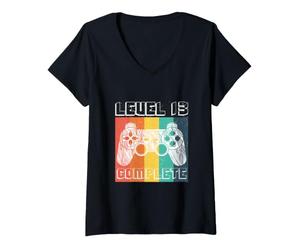 Femme Level Manette de Jeu complète pour 13 Ans T-Shirt avec Col en V