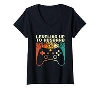 Femme Leveling Up to Husband - Enterrement de Vie de Jeune Fille T-Shirt avec Col en V