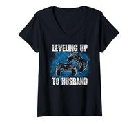 Femme Leveling Up to Husband (Nivellement vers Le Haut) Gamers T-Shirt avec Col en V