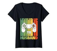 Femme Leveling Up to Husband (Nivellement vers Le Haut) Gamers T-Shirt avec Col en V