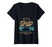 Femme Lever de Soleil sur Les Montagnes des Grizzly Bear dans Le Parc National Vintage Glacier T-Shirt avec Col en V