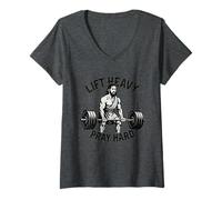 Femme Lever Lourd, Prier Fort - Christian Workout T-Shirt avec Col en V