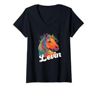 Femme LEVIN - beau nom de garçon avec un beau cheval T-Shirt avec Col en V