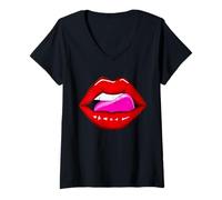 Femme Lèvres Rouges Sexy T-Shirt avec Col en V