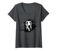 Femme Lévrier | Motif lévrier solash T-Shirt avec Col en V, Chiné Foncé, L