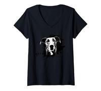 Femme Lévrier | Motif lévrier solash T-Shirt avec Col en V, Noir, XL