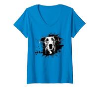 Femme Lévrier | Motif lévrier solash T-Shirt avec Col en V, Saphir, L