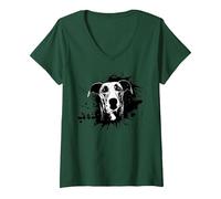 Femme Lévrier | Motif lévrier solash T-Shirt avec Col en V, Vert Forêt, XXL