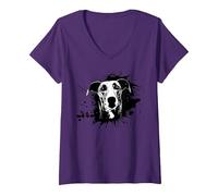 Femme Lévrier | Motif lévrier solash T-Shirt avec Col en V, Violet, XXL