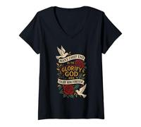 Femme L'extrémité Principale de l'homme est de glorifier Dieu et de Le Profiter pour Toujours T-Shirt avec Col en V