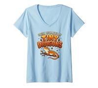 Femme Lézard Barbu Facilement distrait par Les Petits Dragons T-Shirt avec Col en V
