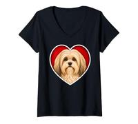 Femme Lhassa Apso Cœur T-Shirt avec Col en V