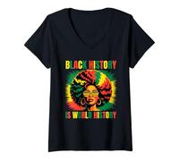 Femme L'histoire des Noirs est l'histoire du Monde Afro Pride Art panafricain T-Shirt avec Col en V