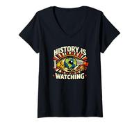 Femme L'histoire Regarde la Protestation Eye of Time T-Shirt avec Col en V