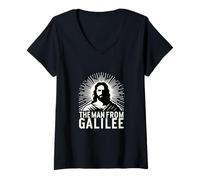 Femme l'homme de Galilée : Design Spirituel emblématique de la Foi chrétienne T-Shirt avec Col en V