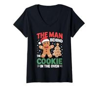 Femme l'homme derrière Un Biscuit au Four, Noël, Grossesse, Futur Papa T-Shirt avec Col en V