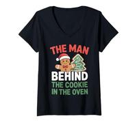 Femme l'homme derrière Un Biscuit au Four, Noël, Grossesse, Futur Papa T-Shirt avec Col en V