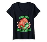 Femme l'homme Qui Murmure À L'oreille des Piranhas Piranha Rétro T-Shirt avec Col en V