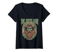 Femme L'homme vert, barbe, feuilles, esprit de la forêt, légende celtique T-Shirt avec Col en V