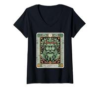 Femme L'homme vert, l'esprit de la forêt, le gardien de la nature, l'art du tarot T-Shirt avec Col en V