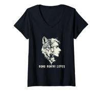Femme L'Homo Homini Lupus Man est un loup pour l'homme T-Shirt avec Col en V