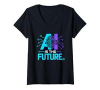 Femme L'IA est la Future Technologie de réseau neuronal d'apprentissage Automatique T-Shirt avec Col en V