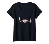 Femme Liban Battement De Coeur Drapeau Libanais T-Shirt avec Col en V