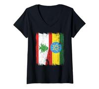 Femme Liban Ethiopie Demi-drapeau Racines éthiopiennes libanaises T-Shirt avec Col en V