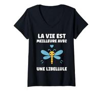 Femme Libellules Humour la Vie est Meilleure avec Une Libellule T-Shirt avec Col en V