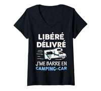 Femme Libéré Délivré J'me Barre en Camping-Car Cadeau Homme Papy T-Shirt avec Col en V