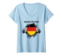 Femme Libérez la déchirure de Poitrine de l'esprit Allemand T-Shirt avec Col en V