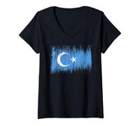 Femme Libérez Le Drapeau ouïghour Oriental du TURKESTAN XINJIANG Chine T-Shirt avec Col en V