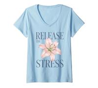 Femme Libérez Le Mois de Sensibilisation au Stress Lily Santé mentale T-Shirt avec Col en V