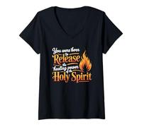 Femme Libérez le pouvoir de guérison du Saint-Esprit T-Shirt avec Col en V