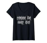 Femme Libérez l'idiot intérieur T-Shirt avec Col en V