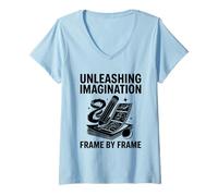 Femme Libérez l'imagination Cadre par image Animation Dessiner Animer T-Shirt avec Col en V