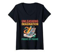 Femme Libérez l'imagination Cadre par image Animation Dessiner Animer T-Shirt avec Col en V