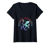 Femme Libérez The Kraken T-Shirt avec Col en V