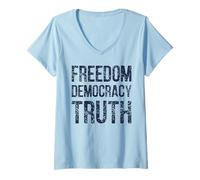Femme Liberté Démocratie Vérité Détresse T-Shirt avec Col en V