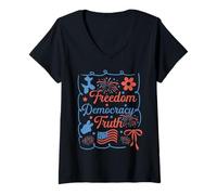 Femme Liberté, démocratie, vérité, pas mon président, démocrate libéral T-Shirt avec Col en V