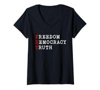 Femme Liberté Démocratie Vérité T-Shirt avec Col en V