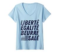 Femme Liberté Égalité Beurre Salé Vintage Humoristique Breton T-Shirt avec Col en V